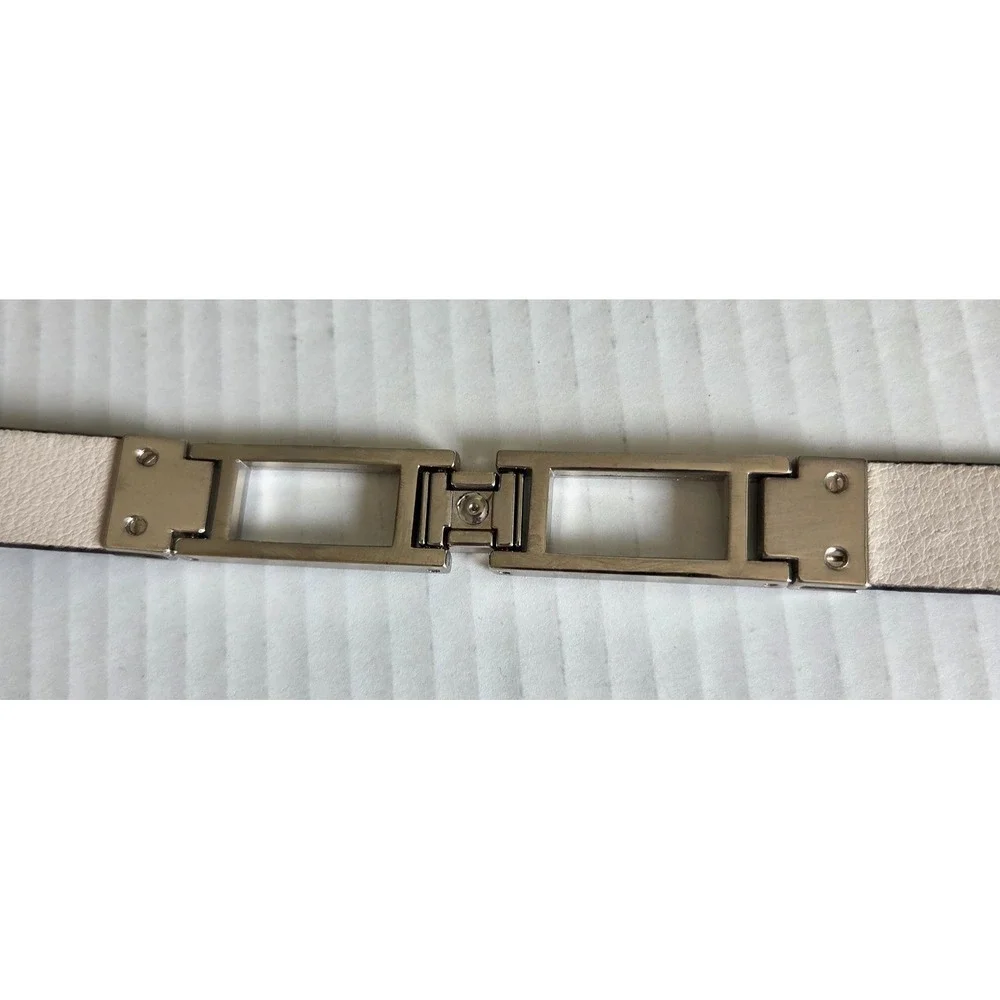 Ellen Tracy Womens Belt Genuine Leather Black Silver Tone Brackets Buckle  XL
